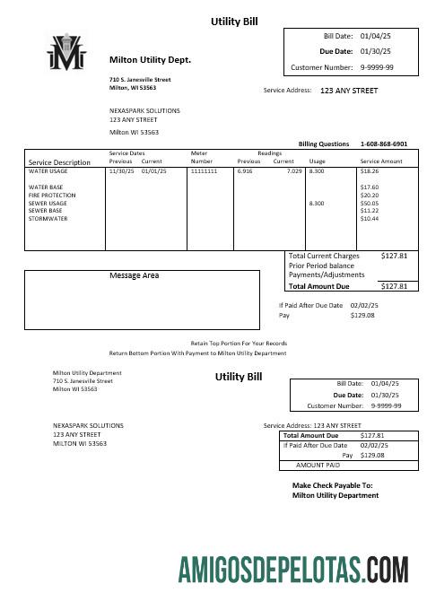 realista Modelo de conta de serviços públicos de água do departamento de serviços públicos de Massachusetts Milton dos EUA em formatos Word e PDF